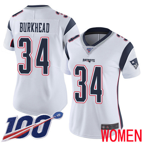 New England Patriots Football 34 100th Season Limited White Women Rex Burkhead Road NFL Jersey